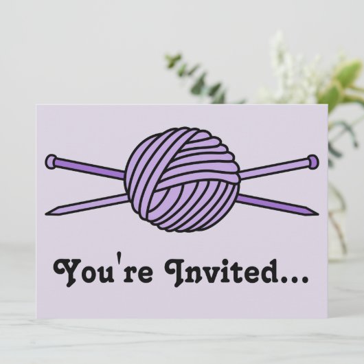 Paarse bal van de naalden van Yarn en Knitting Kaart (Staand voorkant)