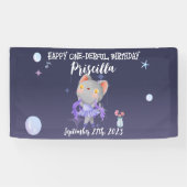 Paarse Ballerina Kat Kids Verjaardagsfeestje Spandoek (Horizontaal)