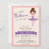 Paarse ballerina, meisje Baby shower uitnodiging (Voorkant)