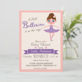 Paarse ballerina, meisje Baby shower uitnodiging (Staand voorkant)