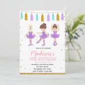 Paarse ballerina verjaardagsfeest uitnodiging (Staand voorkant)