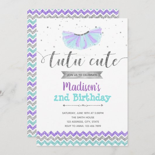 Paarse ballerina verjaardagsuitnodiging kaart (Voorkant / Achterkant)