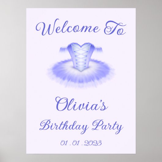 Paarse Ballet Birthday Tutu Welkomstteken Poster (Voorkant)