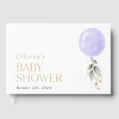 Paarse ballon, eucalyptus, groen, Baby shower Gastenboek (Voorkant)