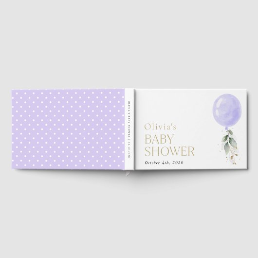 Paarse ballon, eucalyptus, groen, Baby shower Gastenboek (Volledig)
