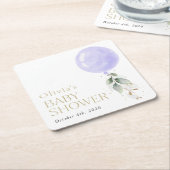 Paarse ballon, eucalyptus, groen, Baby shower Kartonnen Onderzetters (Schuin)