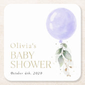 Paarse ballon, eucalyptus, groen, Baby shower Kartonnen Onderzetters (Voorkant)