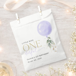 Paarse ballon, groen, gebladerte, eerste verjaarda bedankzakje