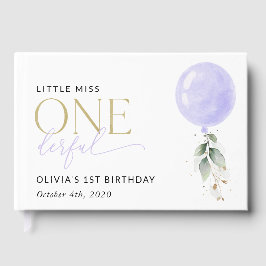 Paarse ballon, groen, gebladerte, eerste verjaarda gastenboek