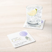 Paarse ballon, groen, gebladerte, eerste verjaarda kartonnen onderzetters (Insitu)