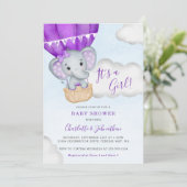 Paarse ballon meisje olifant Baby shower Kaart