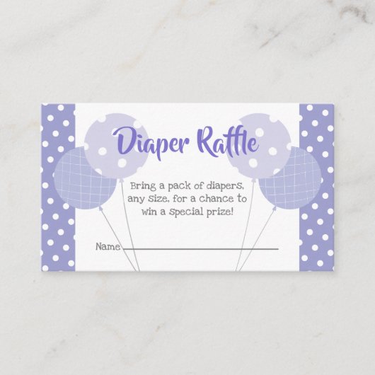 Paarse ballonnen Baby shower Leuke luier Raffle Informatiekaartje (Voorkant)