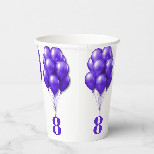 Paarse ballonnen Childs Verjaardag Leeftijd Sjablo Papieren Bekers (Rechts)