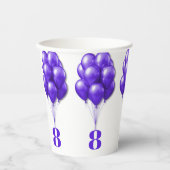 Paarse ballonnen Childs Verjaardag Leeftijd Sjablo Papieren Bekers (Voorkant)