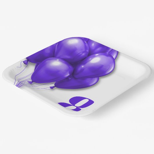 Paarse ballonnen Childs Verjaardag Leeftijd Sjablo Papieren Bordje (Gebogen)