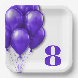 Paarse ballonnen Childs Verjaardag Leeftijd Sjablo Papieren Bordje