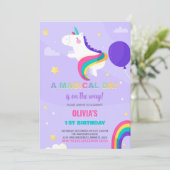 Paarse Ballonnen Eenhoorn Verjaardagsuitnodigingen Kaart (Staand voorkant)