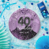 Paarse ballonnen en glitter 40e verjaardag papieren bordje (Feest)