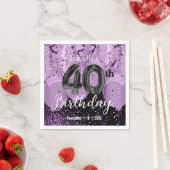 Paarse ballonnen en glitter 40e verjaardag servet (Insitu)
