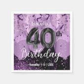 Paarse ballonnen en glitter 40e verjaardag servet (Voorkant)