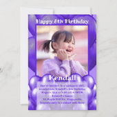 Paarse ballonnen foto verjaardagsfeestuitnodiginge kaart (Voorkant)