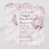 Paarse ballonnen Glitter Floral Virtual Baby showe Kaart (Voorkant / Achterkant)