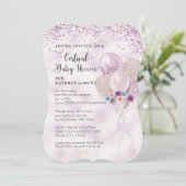 Paarse ballonnen Glitter Floral Virtual Baby showe Kaart (Staand voorkant)