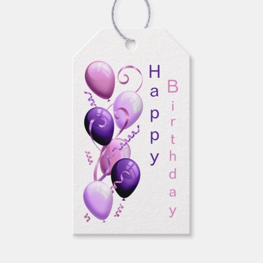 Paarse ballonnen, Happy Birthday Cadeaulabel (Voorkant)