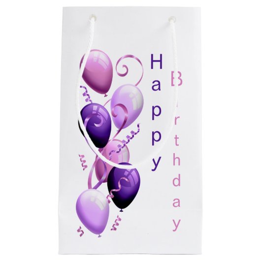 Paarse ballonnen, Happy Birthday Gift Bag Klein Cadeauzakje (Voorkant)
