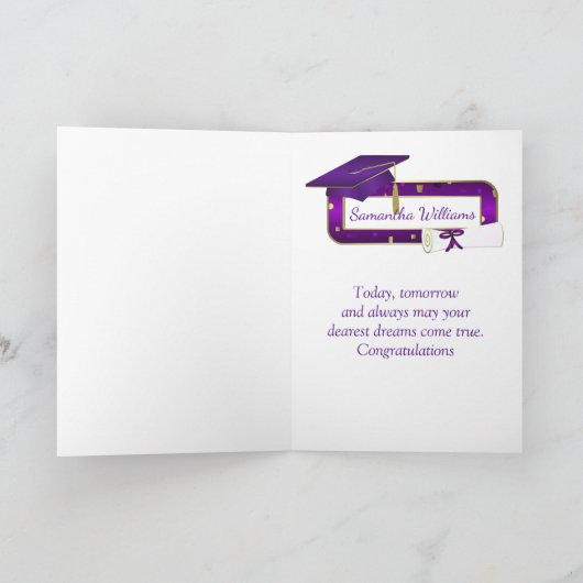 Paarse ballonnen, mortel en diploma Afstuderen Kaart (Binnen)