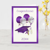 Paarse ballonnen, mortel en diploma Afstuderen Kaart (Gele Bloem)