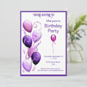 Paarse ballonnen van Birthday Kaart (Staand voorkant)