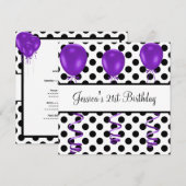 Paarse ballonnen van Birthday Party Black & White Kaart (Voorkant / Achterkant)