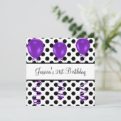 Paarse ballonnen van Birthday Party Black & White Kaart (Staand voorkant)