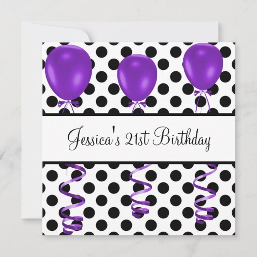 Paarse ballonnen van Birthday Party Black & White Kaart (Voorkant)