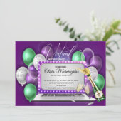 Paarse ballonnen - Virtuele verjaardag van de lapt Kaart (Staand voorkant)