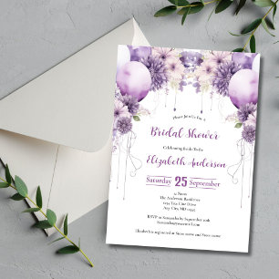 Paarse Ballonnen Watercolor Bloemen Bruidsmeisjesf Kaart