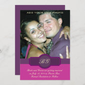 Paarse Banner Monogrammen Foto Save the Date Kaart (Voorkant / Achterkant)