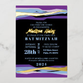 Paarse Bar Mitswa uitnodiging met gouden folie (Voorkant)