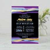 Paarse Bar Mitswa uitnodiging met gouden folie (Staand Voorkant)