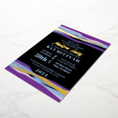 Paarse Bar Mitswa uitnodiging met gouden folie (Gedraaid)