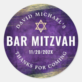 Paarse Bar Mitzvah Waterverf Goudfolie Modern Ronde Sticker