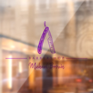 paarse Barber Razor Logo Business Raamsticker