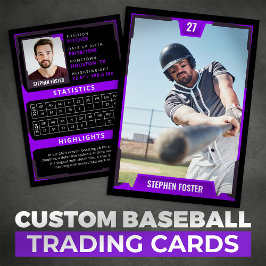 Paarse Baseball Trading Kaart - Spelersprofiel Contactkaartje