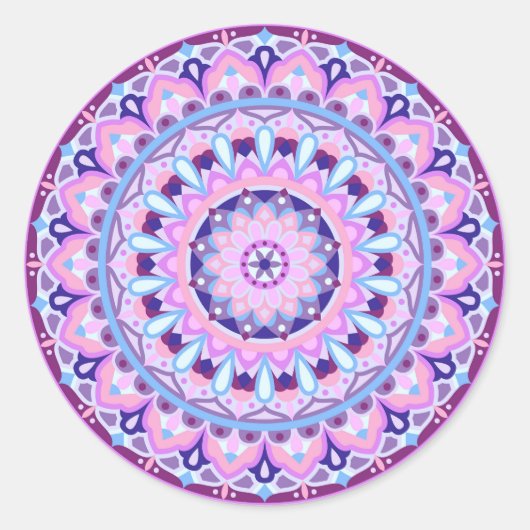 Paarse basis Mandala Ronde Sticker (Voorkant)