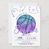 Paarse basketbal verjaardagsuitnodiging kaart (Voorkant)