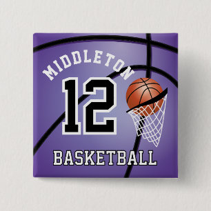 Paarse Basketball 🏀 en Hoop DIY-tekst Vierkante Button 5,1 Cm