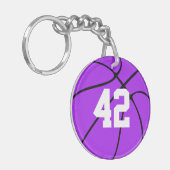 Paarse Basketball Jersey Number of Initiaal Sleutelhanger (Voorkant Links)