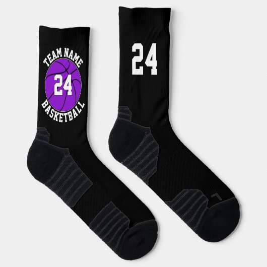 Paarse Basketball Player Team Name & Number Sports Sokken (Rechts)