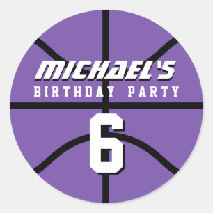 Paarse Basketball Sticker Sports Birthday Party